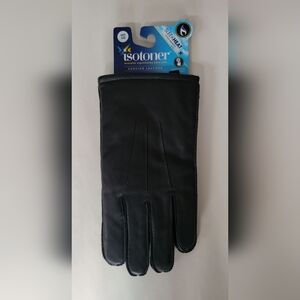 Isotoner Men's LG Large Black SLEEKHEAT Lined SMARTOUCH Leather Gloves MSRP $90